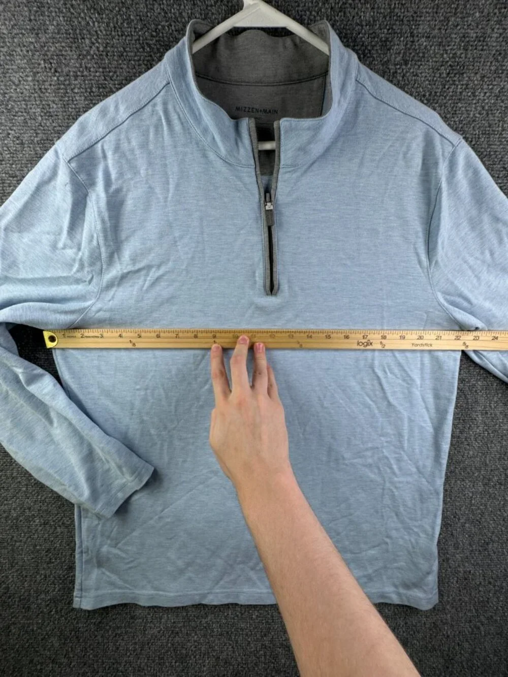 Mizzen Main Sweater Men Large Blue 1/4 Zip Pullover Casual Rayon Nylon Stretch